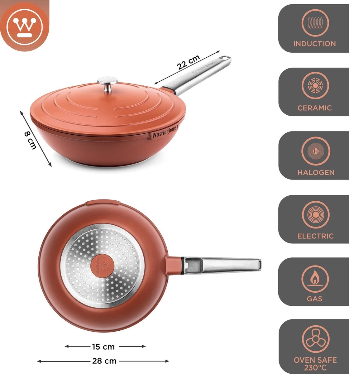 Westinghouse Pannenset Performance (Wokpan + Grillpan) ø 28 Cm - Rood - Inductie En Alle Andere Warmtebronnen - Afbeelding 6