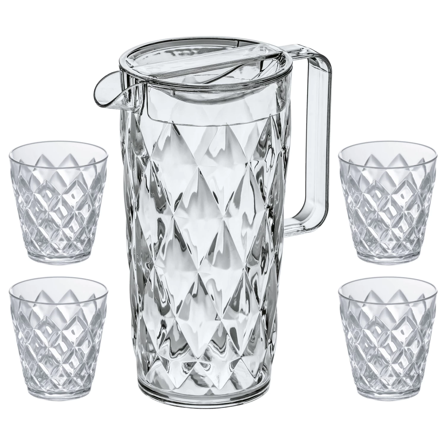 Koziol Schenkkan / Karaf - Onbreekbaar Superglas - Crystal 1.6 Liter Met 4 Waterglazen - 250 Ml