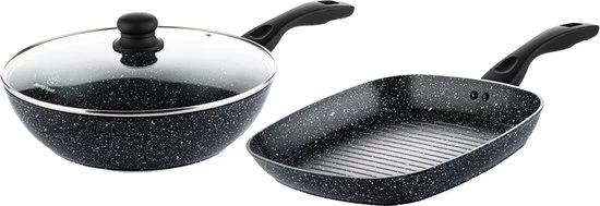 Westinghouse Pannenset Black Marble (Grillpan 28 Cm + Wokpan ø 30 Cm) - Inductie En Alle Andere Warmtebronnen