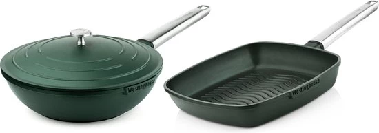 Westinghouse Pannenset Performance (Wokpan + Grillpan) ø 28 Cm - Groen - Inductie En Alle Andere Warmtebronnen