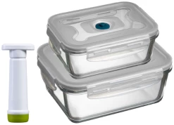 Sareva Vacuum Ovenschalen / Vershoudbakjes - Hittebestendig Glas - 3 Delige Set / 970 Ml + 1.7 Ltr