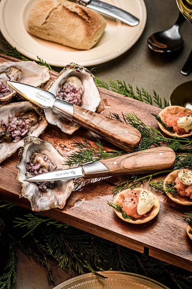 Laguiole Style De Vie Oestermessen Met Oesterhouder Luxury Line Olijfhout - Afbeelding 3