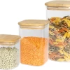 Sareva Voorraadpotten - Glas / Bamboe - 3 Delige Set