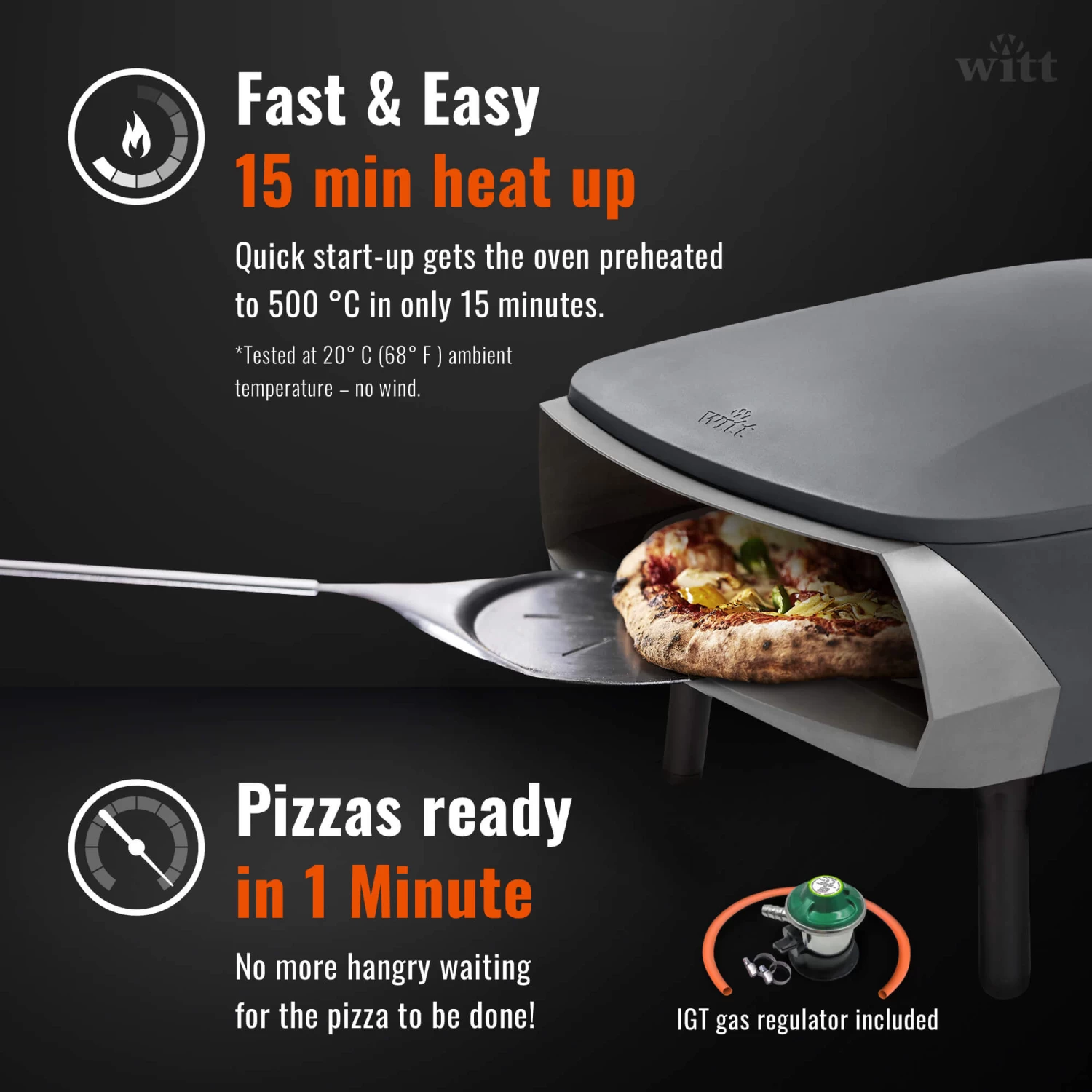 Witt Pizza Oven Etna Rotante - Op Gas Voor Buiten - Mat Grafiet - Voor ø 40 Cm Pizza's - Roterende Pizzasteen - Afbeelding 2